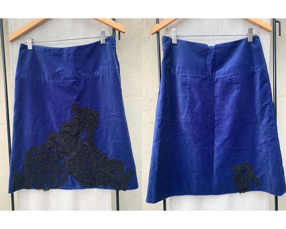 Vintage Inspired 1950s Style Blue Velvet Skirt with B… - Gem