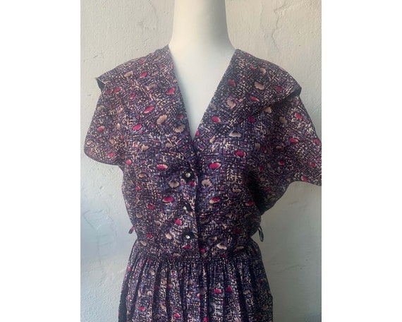 Vintage 1950s Purple Floral Design Dress, S - image 7