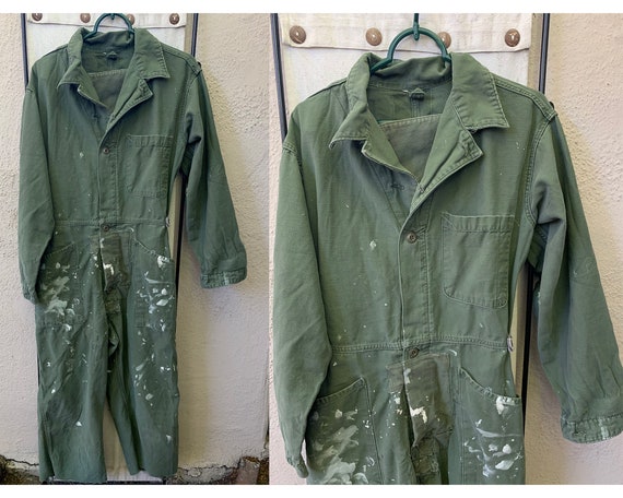 Vintage 1940s/1950s Army Green Jumpsuit, Medium