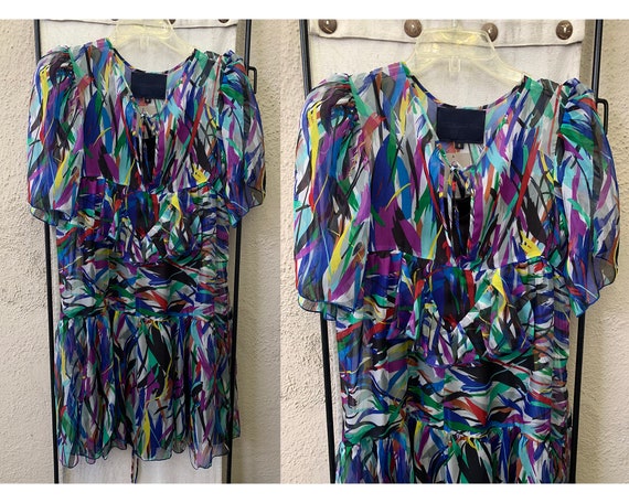 Vintage Inspired Colorful Design Sheer Silk Dress… - image 4