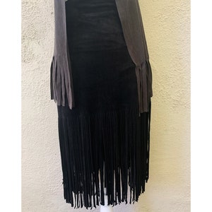 Vintage Inspired Black Ultrasuede Fringe Skirt, Extra Small image 4