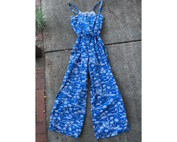 Vintage Ralph Lauren blue island palm tree top