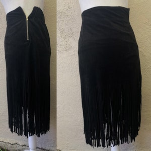 Vintage Inspired Black Ultrasuede Fringe Skirt, Extra Small image 3