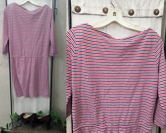 Vintage Inspired Navy Blue and Red Striped Long S… - image 5