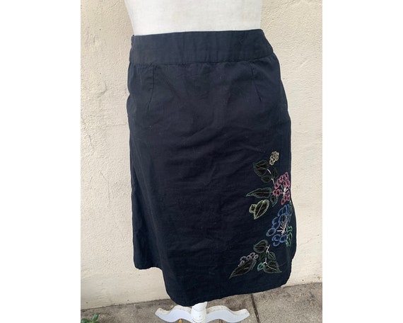 Vintage Inspired Black Floral Embroidered Skirt, 4 - image 6