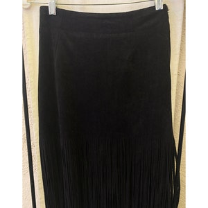 Vintage Inspired Black Ultrasuede Fringe Skirt, Extra Small image 8