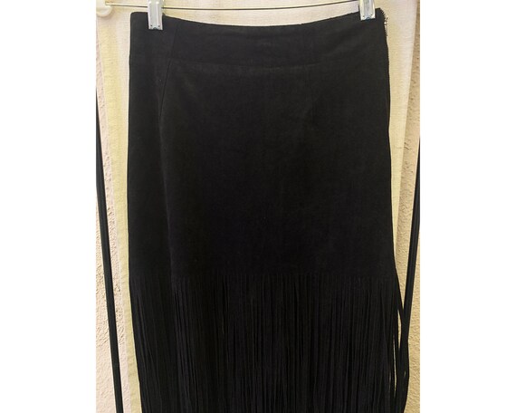 Vintage Inspired Black Ultrasuede Fringe Skirt, E… - image 8
