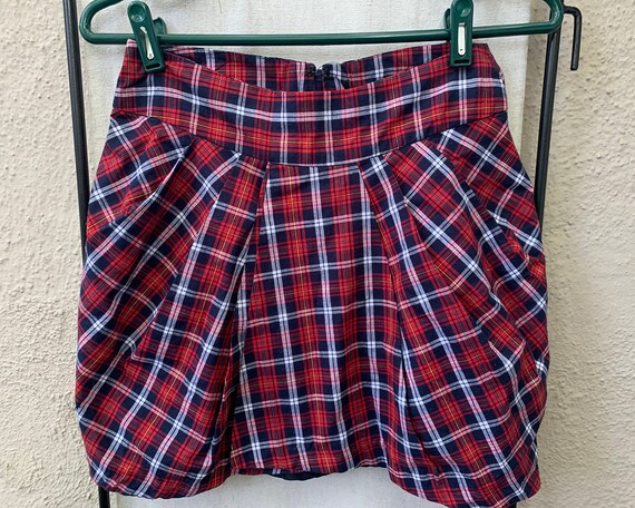 Vintage Inspired Red and Blue Plaid Mini Skirt, S… - image 2