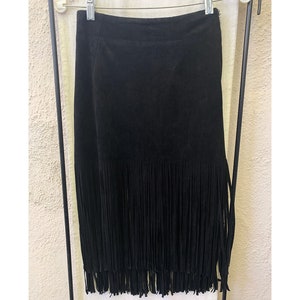 Vintage Inspired Black Ultrasuede Fringe Skirt, Extra Small image 5