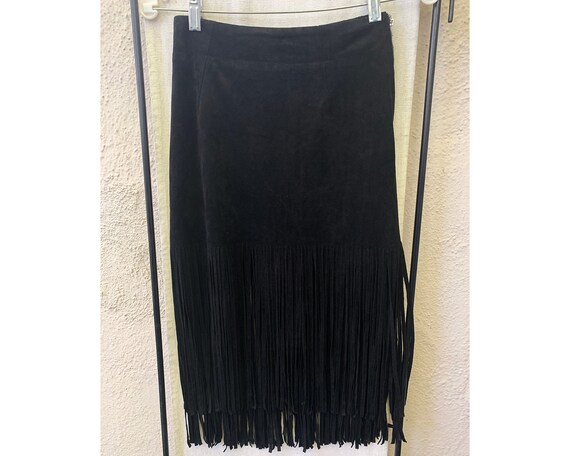 Vintage Inspired Black Ultrasuede Fringe Skirt, E… - image 5