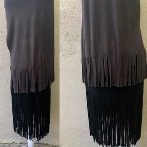 Vintage Inspired Black Ultrasuede Fringe Skirt, Extra Small image 6