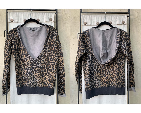 Vintage Inspired Distressed Cotton Leopard Hooded… - image 4