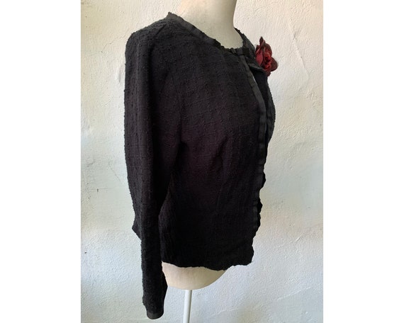 Vintage Inspired 1950s Black Criss-Cross Knit Jac… - image 3