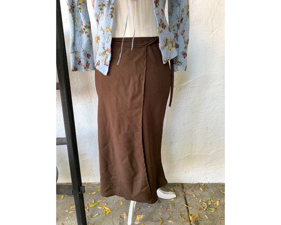 Vintage Inspired Brown Sheer Wrap Around Skirt, S - image 4