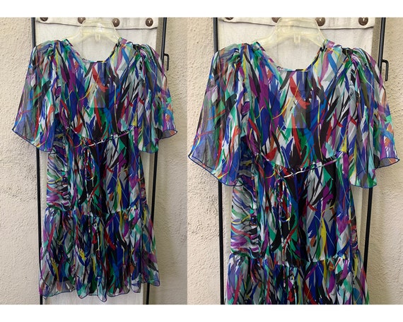 Vintage Inspired Colorful Design Sheer Silk Dress… - image 6