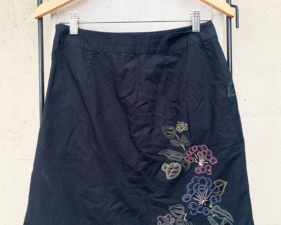 Vintage Inspired Black Floral Embroidered Skirt, 4 - image 8