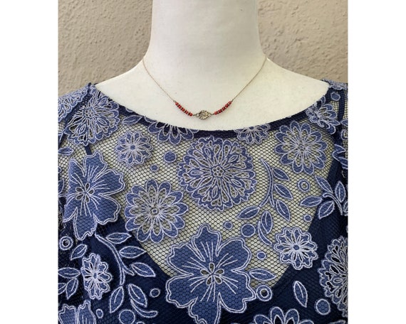 Vintage Inspired Blue Floral Lace Knit Cotton Ble… - image 3