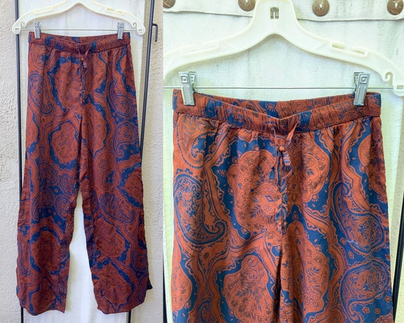 Vintage Inspired Sheer Rust Pajama Pants with Nav… - image 1