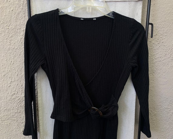 Vintage Inspired Black Ribbed Cotton Blend Jumpsu… - image 9