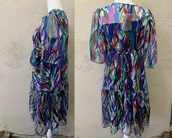 Vintage Inspired Colorful Design Sheer Silk Dress… - image 3