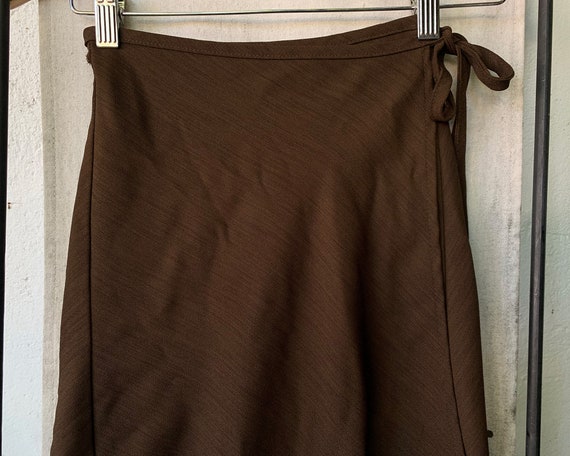 Vintage Inspired Brown Sheer Wrap Around Skirt, S - image 6