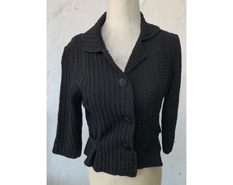 Vintage 1940s/1950s Black Textured Knit Jacket, Small