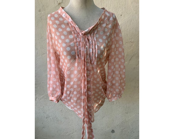 Vintage Inspired Pink Sheer Blouse With 