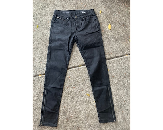 Black Shiny Denim William Rast Skinny Jeans with … - image 1