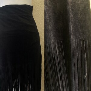 Vintage Inspired Black Ultrasuede Fringe Skirt, Extra Small image 9