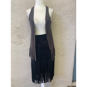 Vintage Inspired Black Ultrasuede Fringe Skirt, Extra Small image 2