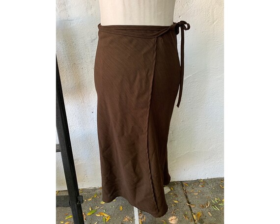 Vintage Inspired Brown Sheer Wrap Around Skirt, S - image 7