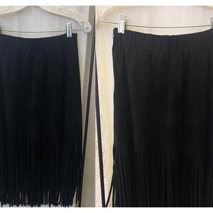 Vintage Inspired Black Ultrasuede Fringe Skirt, Extra Small image 7