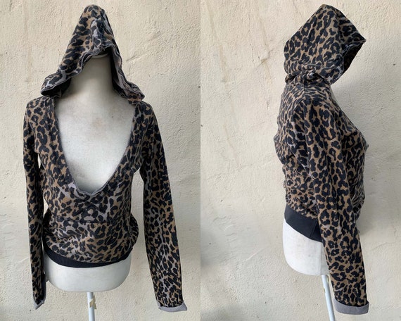 Vintage Inspired Distressed Cotton Leopard Hooded… - image 1