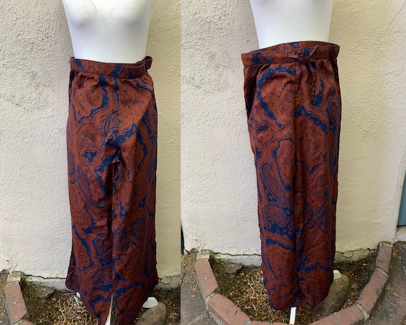 Vintage Inspired Sheer Rust Pajama Pants with Nav… - image 2