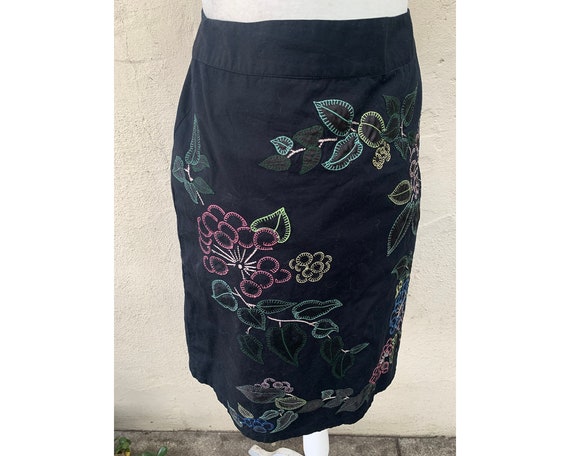 Vintage Inspired Black Floral Embroidered Skirt, 4 - image 4