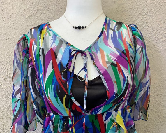 Vintage Inspired Colorful Design Sheer Silk Dress… - image 2