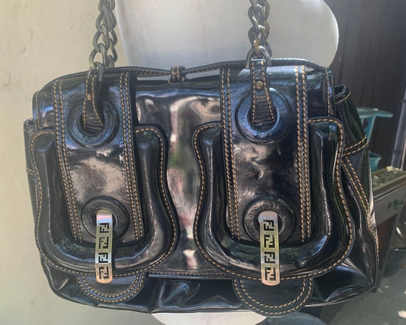 Fendi // Black Patent Pattern Leather Vintage Woven Spy Bag – VSP  Consignment