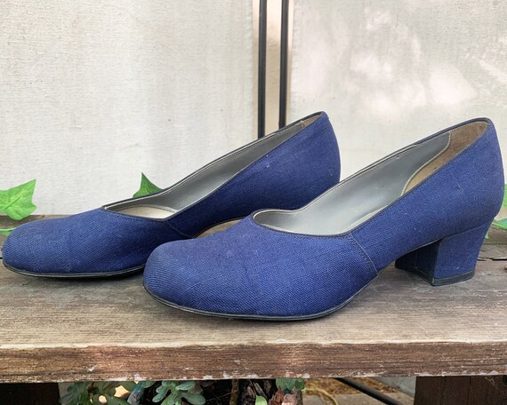 Vintage 1940s Blue Fabric Heels, 7