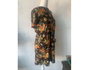 Vintage 1970s Colorful Floral Mini Dress, S