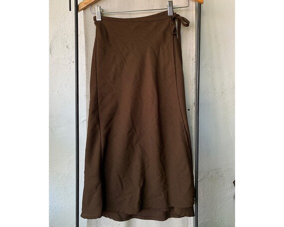 Vintage Inspired Brown Sheer Wrap Around Skirt, S - image 3