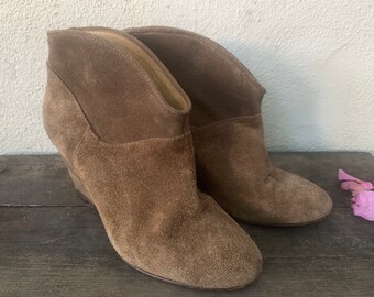 Maje Brown Suede Slip On Platform Booties, 37