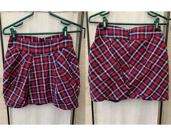 Vintage Inspired Red and Blue Plaid Mini Skirt, S… - image 5