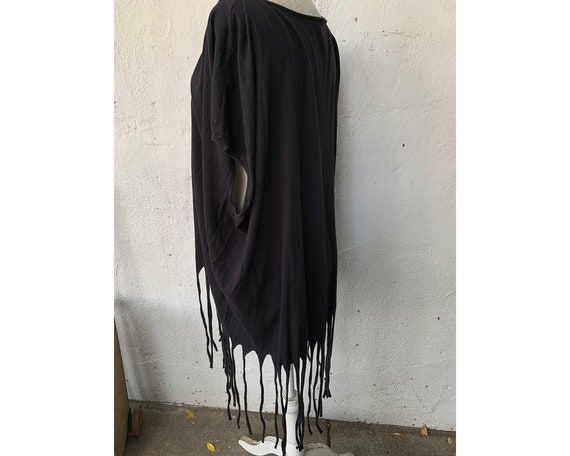 Open-Knit Top with Fringe - Black main image 1