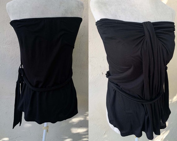 Vintage Inspired Black Halter Top with Waist Tie,… - image 2