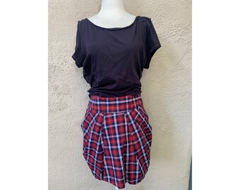 Vintage Inspired Red and Blue Plaid Mini Skirt, Small