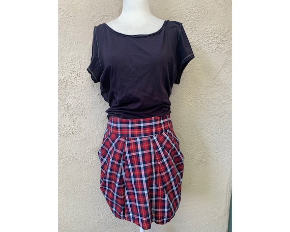 Vintage Inspired Red and Blue Plaid Mini Skirt, S… - image 1