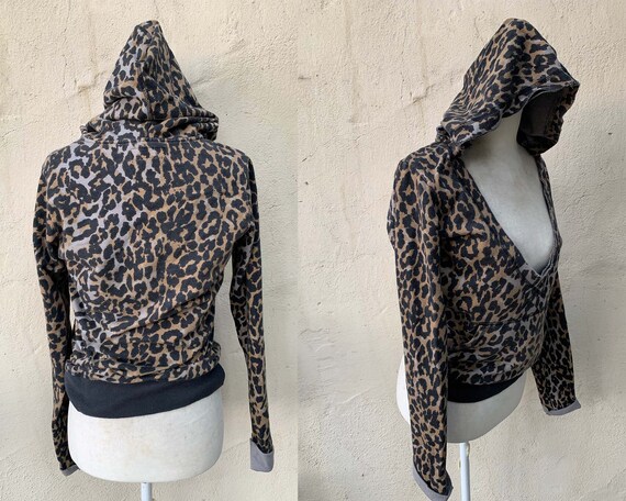 Vintage Inspired Distressed Cotton Leopard Hooded… - image 2