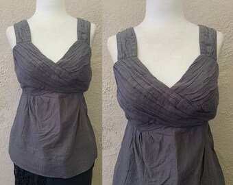 Vintage Inspired Grey Sleeveless Ruched Cotton Top, 0