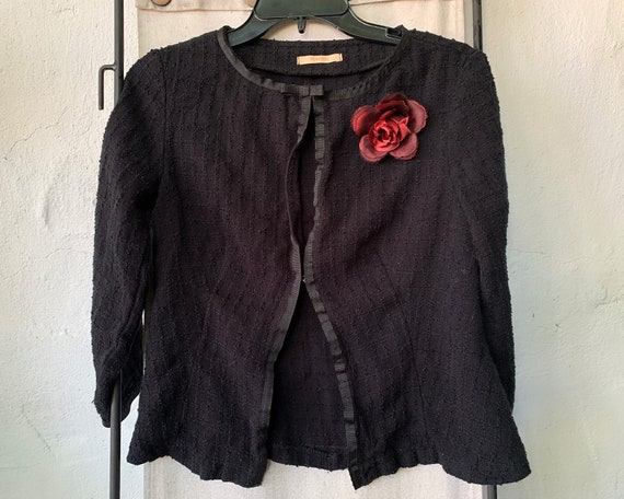 Vintage Inspired 1950s Black Criss-Cross Knit Jac… - image 1
