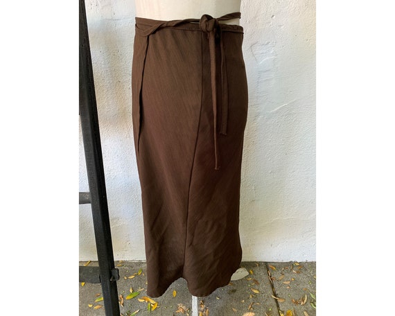 Vintage Inspired Brown Sheer Wrap Around Skirt, S - image 2